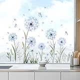 Tanlaby Blau Löwenzahn Fensteraufkleber Pflanzen Schmetterling Fensterbilder Blumen...