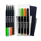 PREVIS Löschbarer Glasmarker mit feiner Spitze, 4er-Set (Weiß, Schwarz, Orange und...