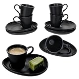 MamboCat 6er Set MOKKA Espressotassen mit Untertassen Schwarz matt I für 6...