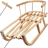 Holzschlitten mit Rückenlehne und Leine Rodel Schlitten für Kinder und...