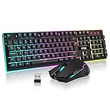 RedThunder K10 Kabelloses Gaming Tastatur und Maus Set, QWERTZ DE Layout, 3000mA...
