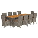 11-TLG. Garten-Essgruppe mit Kissen Grau Poly Rattan,3277547