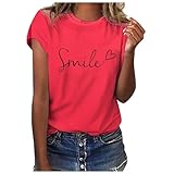 Tshirt Damen Sport T Shirts Casual Rundhals Kurzarm Oberteile Baumwolle T-Shirts Für...