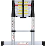 WolfWise 3,8M Teleskopleiter mit Stabilisator, Aluminium Ausziehleiter Hohe...