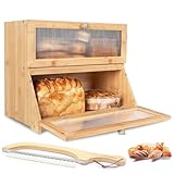 Vyranut Bambus Brotkasten 40 × 25 × 33 cm, Doppelschichtige Brotbox mit Brotsäge -...