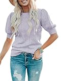 Timuspo Damen Oberteile Elegant Kurzarmpullover Shirt Kurzarm Puffärmel Rundhals...