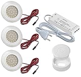 JungesLicht 3er Set LED Einbauleuchte - ultra flach - Möbeleinbauleuchte mit...