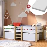 Bellabino Kinderbett 90x200 Aspy, Hochbett mit Rausfallschutz, Babybett für Jungen und...