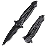 BEEK Schwarzes Klappmesser, Taschenmesser mit Clip, Einhandmesser, Outdoor Messer, EDC...