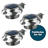 EASYmaxx Solar-Dachrinnenleuchten 3er Set, Edelstahl | Außenbeleuchtung | Kabellos |...