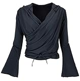 GURU SHOP Wickelshirt, Yogashirt, Langarmshirt mit Trompetenärmeln, Schwarz,...