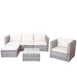 Mendler Poly-Rattan-Garnitur Brescia, Gartengarnitur Sitzgruppe Sofa Lounge-Set - grau,...