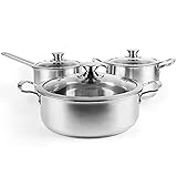 Tieplis Edelstahl Kochtopfset, 6-Teilig Topfset mit Glasdeckeln und Kühlbleibender Griff,...