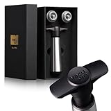 Vacu Vin Weinpumpe Edelstahl + 2 Weinstopfen mit Geschenkbox Weinliebhaber, Silver