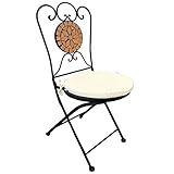 Dekorativer Mosaikstuhl Terrakotta Mosaik Klappstuhl Gartenstuhl mit Stuhlpolster Beige...