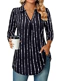 Siddhe Damen Bluse Tops Elegant Longbluse 3/4 Ärmel Oberteile V-Ausschnitt Tunika A-Linie...