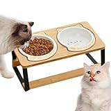 Katzennapf - Rutschfester Holzboden Katzenfutternapf | Auslaufsicher Kätzchen Schüssel |...