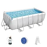 Bestway Power Steel Frame Pool-Set mit Sandfilteranlage 412 x 201 x 122 cm, lichtgrau,...