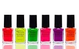 Stampinglack Neon Set Rot Gelb Grün Pink Lila Orange Stempellack Nail Stamping 6er Pack...