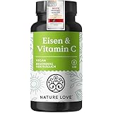 NATURE LOVE® Eisen mit natürlichem Vitamin C Kapseln – 20mg Eisenbisglycinat und 43mg...