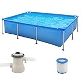 COSTWAY Pool-Set mit Filterpumpe, 258 x 179 cm, Aufstellpool rechteckig, Swimmingpool...