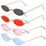 4 Stück Retro Sonnenbrille Oval Brille, Vintage Sonnenbrillen Set, Sonnenbrille Retro...
