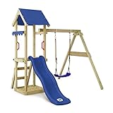 WICKEY Spielturm Klettergerüst TinyWave mit Schaukel & Blauer Rutsche, Outdoor Kinder...