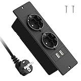 Tischsteckdose mit 2 USB 2 Steckdosen, Einbausteckdose 2 Fach Einbau Steckdosenleiste mit...