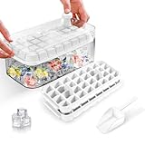Eiswürfelform mit Deckel und Behälter, Eiswürfelbehälter mit 64 Stück Eiswürfel,...