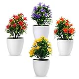 Urker 4 Stück Kunstblumen im Topf, Künstliche Blumen im Topf, Künstliche Pflanzen Wie...