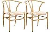 Yaheetech 2-er Set mittelalterliche Esszimmerstühle Y-Stuhl Metallrahmen Rattan...