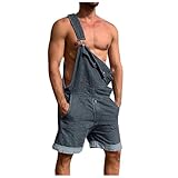 Latzhose Herren Denim Strap Kurze Jeanshose mit Verstellbare Träger Klassisch Gewaschene...