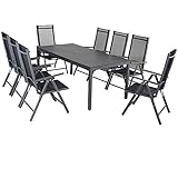 Casaria® Gartenmöbel Set 8 Stühle mit WPC Tisch 180x80cm Aluminium Sicherheitsglas...