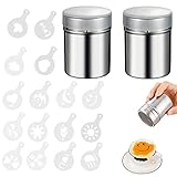 2 Stück Kakaostreuer für Cappuccino mit 16 Schablonen für Cappuccino Schablonen...