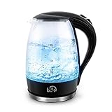 T24 Glas Wasserkocher 1,7L, 2200W, LED-Beleuchtung, 100% BPA-frei, Verdicktes...