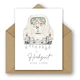 Pusteblume Grusskarten 2 x Hochzeitskarte mit Auto auf der Vorderseite im Aquarellstil...
