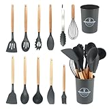Silikon-Küchenutensilien, hitzebeständig, antihaftbeschichtet, mit Holzgriffen für...