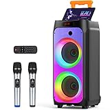 JYX Karaoke Anlage mit 2 drahtlosen Mikrofonen, Großer Lautsprecher Bluetooth...