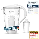 PearlCo Glas-Wasserfilter (weiß) Glaskanne mit 1 Classic Filterkartusche –...