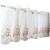 Transparente Scheibengardine Voile Bistrogardine,Vintage-Blumenstickerei,...