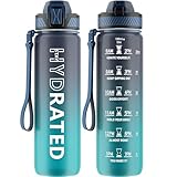 QLUR Trinkflasche, 1L BPA-Frei Tritan Wasserflasche mit Strohhalm, Trinkflasche Sport...