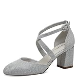 Tamaris Damen Pumps Textil Blockabsatz Vegan; SILVER GLAM, EU 41