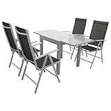 DEGAMO Gartengarnitur Tirana 5-teilig, 4X Klappsessel aus Aluminium Silbergrau und...