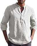 Kvruhuiy Herren Freizeithemd Langarm Baumwoll Leinenhemd Henley Hemd Men's...