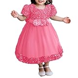 KQIVAM Mädchen Pailletten Kleid Tüll Partykleid Stickerei Taufe Blumenmädchenkleider...