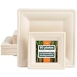 HAAGO 90 quadratische Teller aus Zuckerrohr-Bagasse - umweltfreundlich wie Pappteller,...