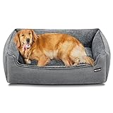FEANDREA Hundebett, Hundekissen in Leinenoptik, Hundekorb, erhöhte Ränder, rutschfeste...
