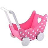 Unique Nature Puppenwagen Gaby Holz rosa weiß Tupfen 54,5x30,5x46,5 cm – Stabiler...