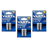 VARTA 3 Blisterpackungen mit je 2 Batterien Ultra Lithium LR6 Mignon AA