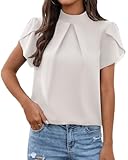 Arevill Bluse Damen Kurzarm Tunika Sommer Stehkragen Chiffon Oberteile Tops Lässig...